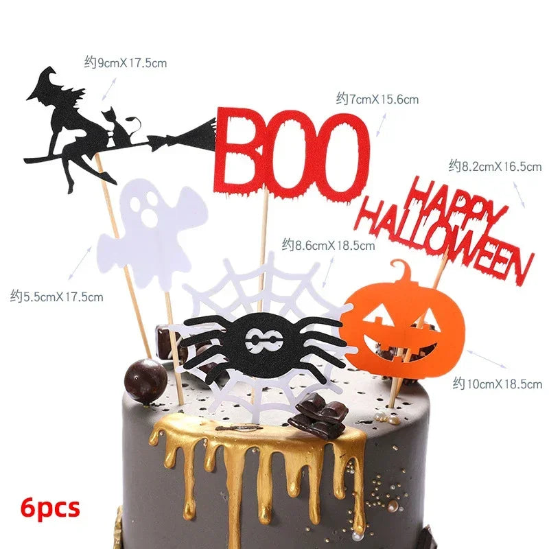 2025 Halloween Cake Decorations Pumpkin Ghost Black Castle Haunted Houses Cake Toppers for Happy Halloween Party Supplies