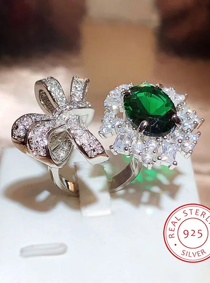 KissIcon New Green Zircon Bow Ring For Ladies - Adjustable