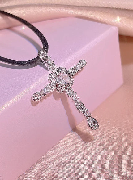 KissIcon Zirconia Cross Necklace - 925 Silver Plated