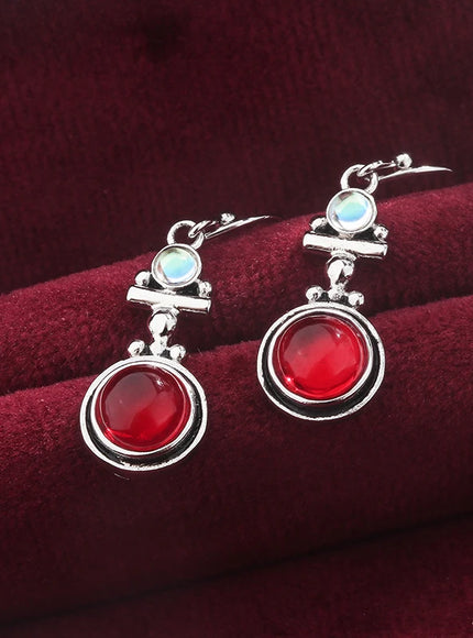 Vintage 925 Silver Earrings for Women Anniversary Gift with Red Zircon Jewelry Premium Earring drop earrings fashion jewelry