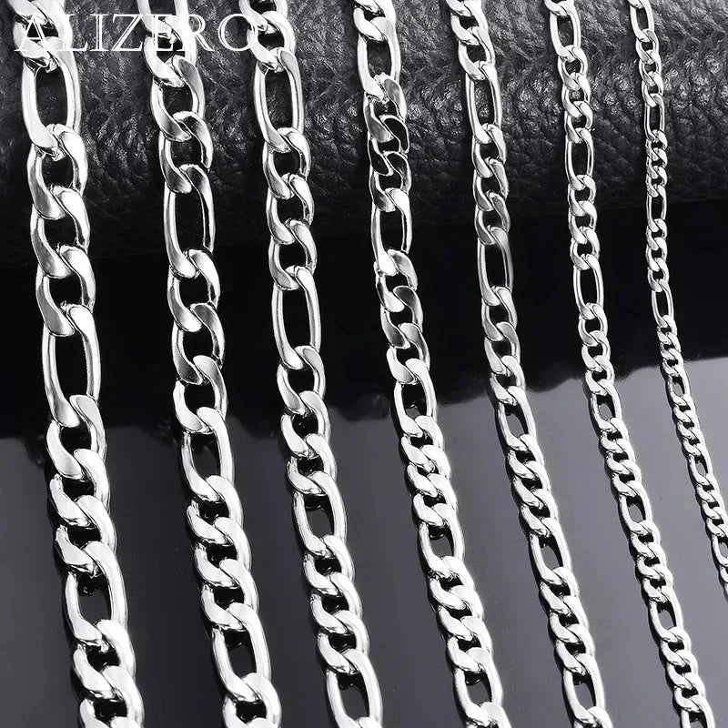 Men's 925 Sterling Silver Necklace 2/4/6/8/10/12MM 40-75cm Figaro Chain Necklace Lobster Clasp Men Women Engagement Jewelry