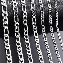 Men's 925 Sterling Silver Necklace 2/4/6/8/10/12MM 40-75cm Figaro Chain Necklace Lobster Clasp Men Women Engagement Jewelry