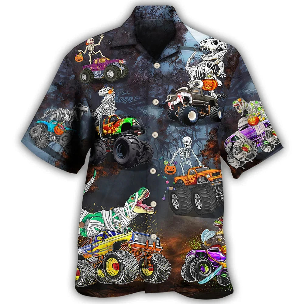 Hawaiian Men Shirt 3D Car Print Short Sleeve Blouse Summer Beach Vacation single Breasted Fashion Lapel Men's Clothing