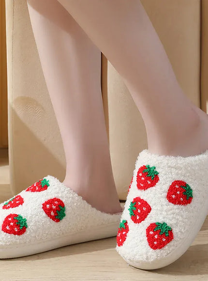 Sweet Strawberry Print Home Slippers Women Indoor Light