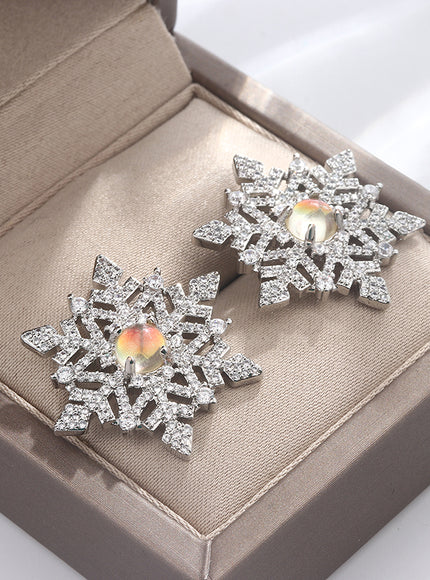 KissIcon Snowflake Zircon Earrings 925 Silver - Festive