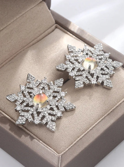 KissIcon Snowflake Zircon Earrings 925 Silver - Festive
