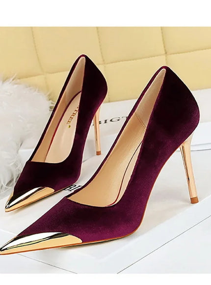 Women Fashion Comfort Suede High Heels Green Burgundy