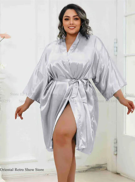 Plus Size Women Robe Half Sleeve Bathrobe Kimono