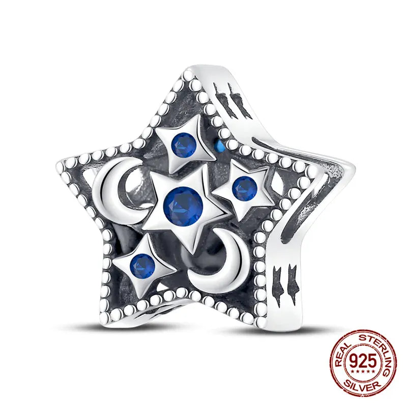 KissICON PAC501 Luminous 925 Sterling Silver Hot Selling Stars And Moon Charms Fit 925 Original Bracelets DIY Jewelry Making For Women Gift