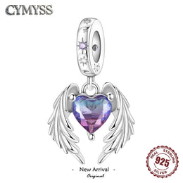 Original Charms Beads 925 Sterling Silver Zircon LOVE Winged Protect Heart Pendant For DIY Necklace Bracelet Fine Jewellery Gift