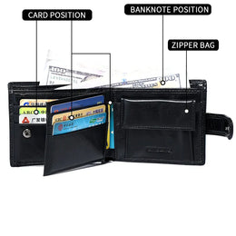 Leather Mens Wallet with Coin Pocket Genuine Leather Wallet for Men Short Style