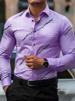 Men's personalized thorn print long-sleeved shirt. Business casual style, fashionable design, versatile and non-iron shirt.