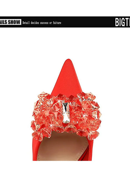 Rhinestones Women Pointed Toe Shallow Mouth Pumps Crystal