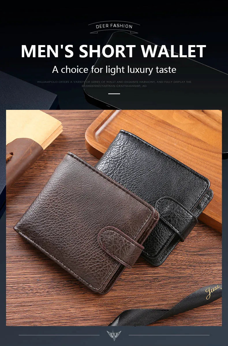 Casual Wallet For Men Leather Short Hasp Man Wallets Durable Coin Pouch Male Slim Bifold Photo ID Card Holders Purse Money Clip