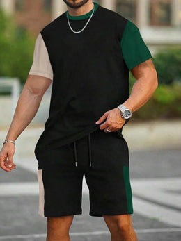 Summer Casual Men's T-Shirt and Shorts Set 2026 Sportswear Set Plus Size Short-Sleeve T-Shirt Drawstring Pocket Shorts Set
