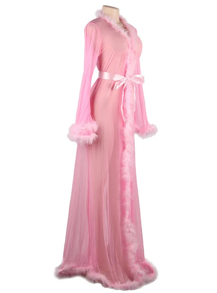 Plus size romantic pajamas with plush rolled edges Luxury  sexy nightgown night wear Sleepwear for Ladies