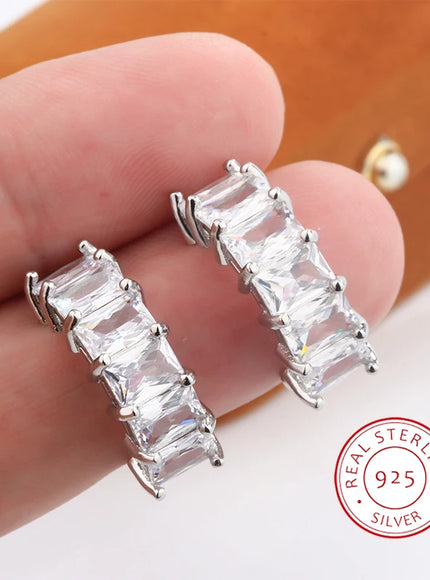 Exquisite 925 Silver Plated Full Diamond Women's Earrings Fashion C Earrings High Quality Anniversary Gift Everyday Wear Jewelry