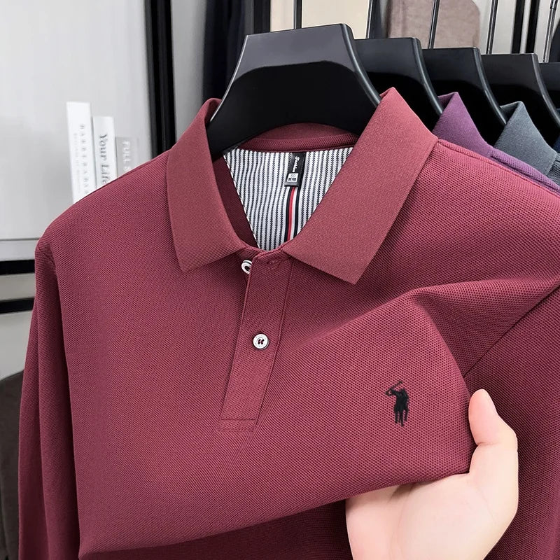 100% cotton spring and autumn new men's long sleeved casual comfortable fashion brand polo shirt exquisite pony embroidery top