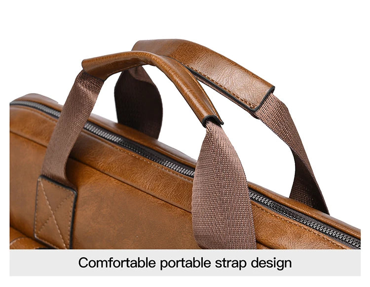 Mens Business Briefcase Large Capacity PU Leather Laptop Bag Fashion Crossbody Shoulder Tote Bag for Work Office