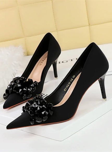 Rhinestones Women Pointed Toe Shallow Mouth Pumps Crystal