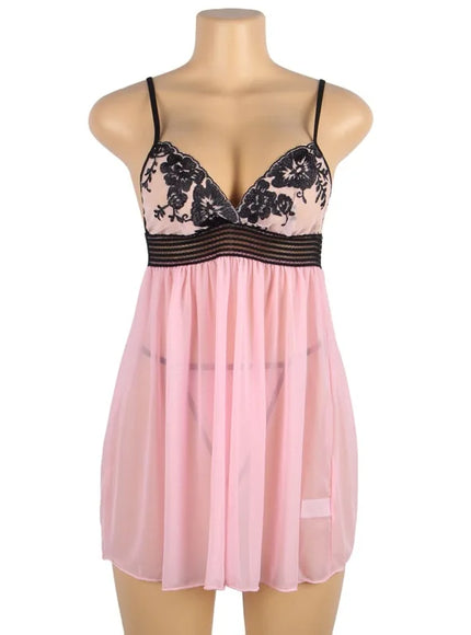 Plus Size Big Size Pink Soft Transparent Mesh Sexy Woman Underwear Lingerie chemise babydoll  Lovely from M-5XL