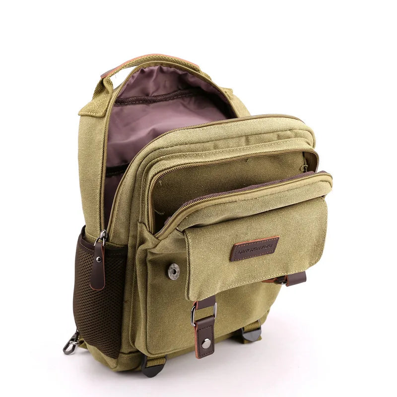 Small Mens Backpack Canvas Casual Backpacks for Men 2025 Mini Male School Bag Rucksack Man Multi-function Crossbody Bag Travel