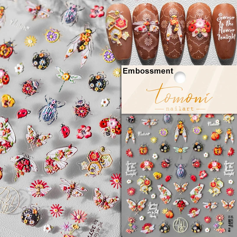 Shiny Silver Spider Web Insect Butterfly Dark Black Rose Flowers Ladybug Cicada Horrible Halloween Y2K Nail Art Stickers Decals