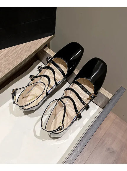 Flat Shoes for Women Retro French Black Mary