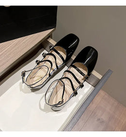 KissICON Flat Shoes for Women Retro French Black Mary