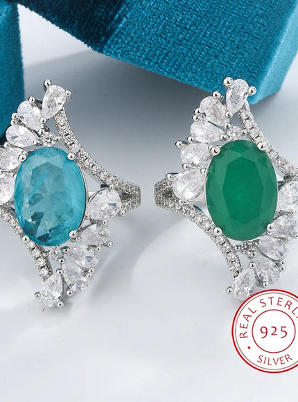 Paraiba Emerald Zircon Ring 925 Silver For Women Party Gift