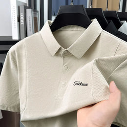 Luxury Men Summer New Short-Sleeved Polo Shirt Lapel Button Solid Color Letter Print Comfortable Ventilate Fashion Men'sClothing