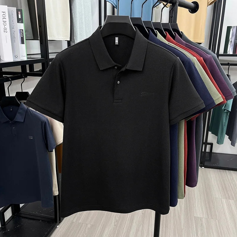 Men's Summer New Cotton 100% Short-Sleeved Polo Shirt, Collar Brand Printed T-Shirt, Breathable Casual Business Men's Clothing