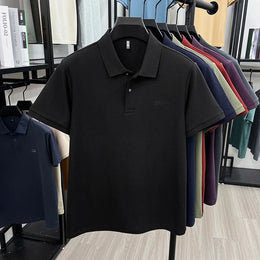 Men's Summer New Cotton 100% Short-Sleeved Polo Shirt, Collar Brand Printed T-Shirt, Breathable Casual Business Men's Clothing