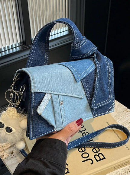 Denim Mini Crossbody Bag Shoulder Bag Handbag  Adjustable Strap Magnetic Buckle Stylish