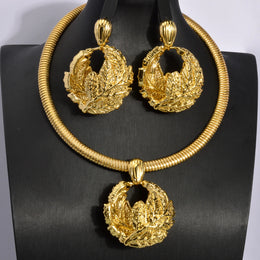Gold Color Collar Necklace Earrings Jewelry Set For Women Dubai Africa Luxury Quality Jewellery Party Wedding Accessories