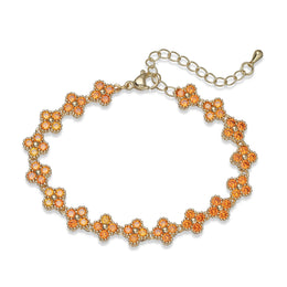 HECHENG, Bijoux Colorful Flower CZ Stone Brass Metal Bracelet/Necklace,Lobster Clasp, Adjustable, Minimalist Romantic Jewelry
