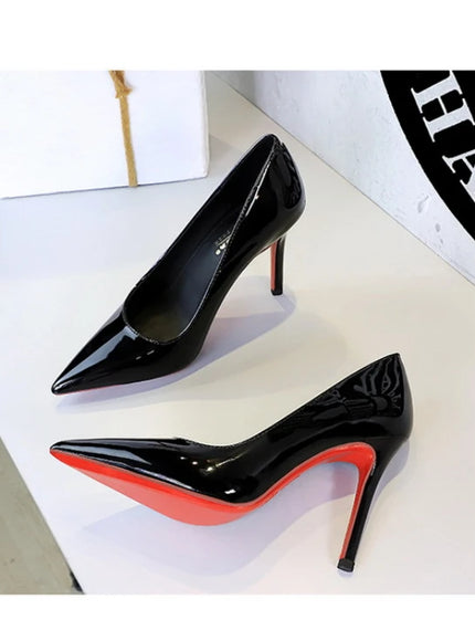 Fashionable Simple Slim Heels High Heels Glossy Patent