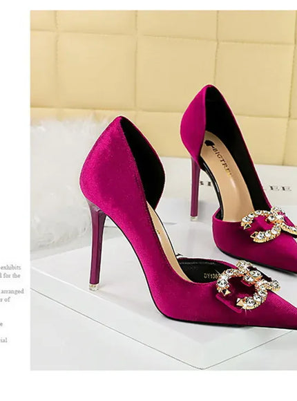 Fashion Women High Heel Rhinestone Buckle Bow Green