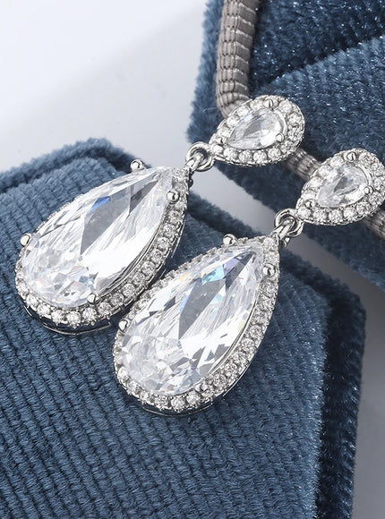 Classic 925 Silver Water Drop Earrings Women Zircon Shine