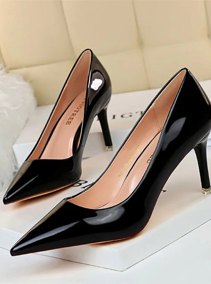 Fashion Metal Women Patent Leather Shallow Mouth Thin