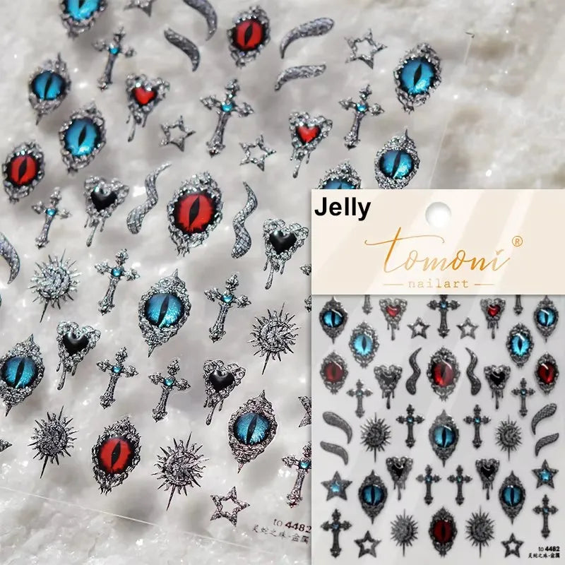 Shiny Silver Spider Web Insect Butterfly Dark Black Rose Flowers Ladybug Cicada Horrible Halloween Y2K Nail Art Stickers Decals