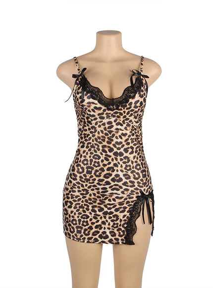Plus Size Women Pajama Hot Wild Leopard Long Robe Nightgowns Erotic Sleepwear Sexy Adult  Night Dress Lingerie M-5XL