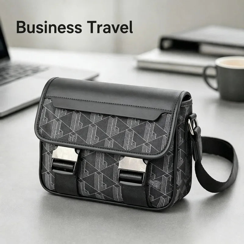 2026 New Men's Vintage Printed Crossbody Bag, Business Commuter Pu Leather Waterproof Shoulder Bag Storage Bag