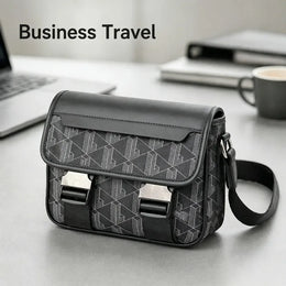 2026 New Men's Vintage Printed Crossbody Bag, Business Commuter Pu Leather Waterproof Shoulder Bag Storage Bag