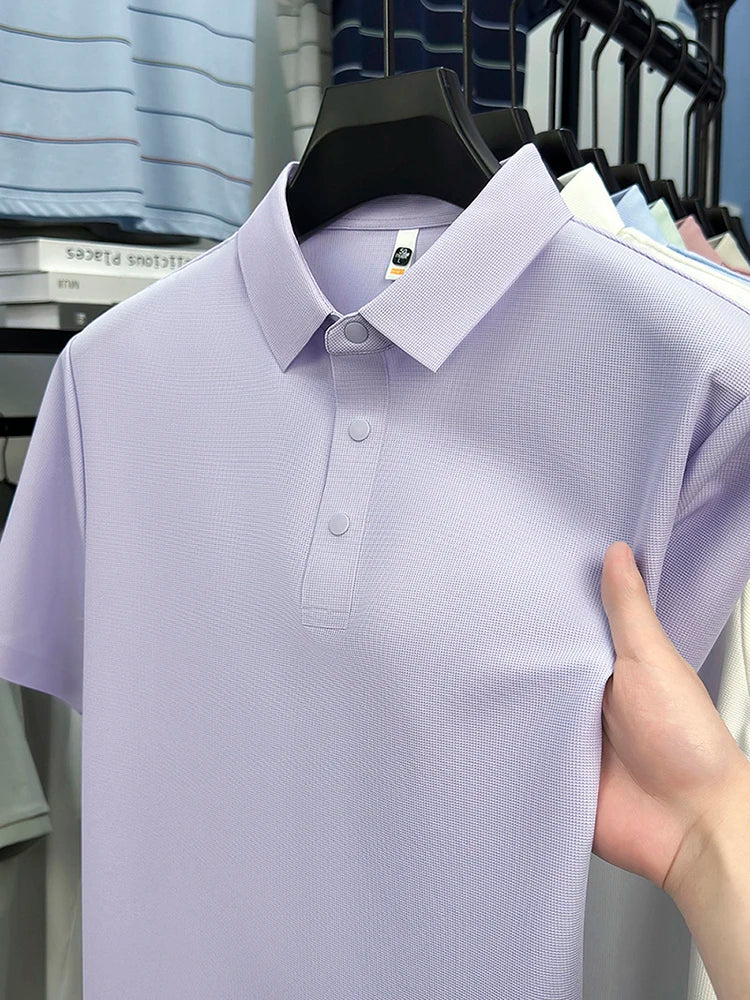 2025 Men's Sporty Polo Waffle Shirt | Moisture-Wicking Golf Tennis Top Sizes S-5XL, Snap Buttons, 7A Antibacterial High Quality