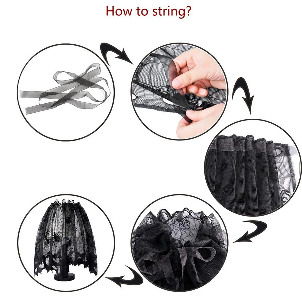 Halloween Table Runner Tablecloth Spider Web Halloween Black Fireplace Mantel Cover for Home Party Halloween Decoration