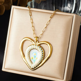 DIEYURO Multicolor Pastel Enamel Heart Cross Sun Floral Pendant Necklace Collection Lady Stainless Steel Waterproof Jewelry Gift