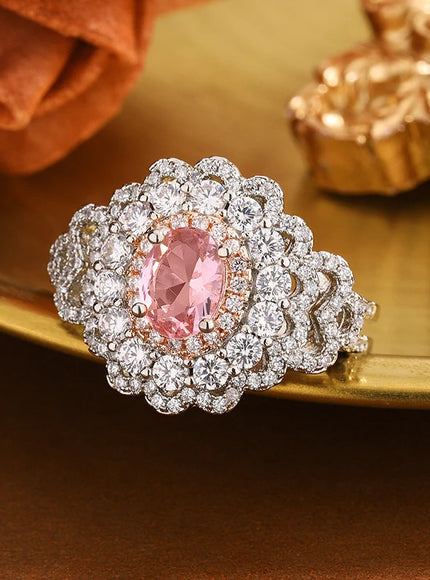 KissIcon 925 Silver Plated Pink Zircon Ring - Adjustable