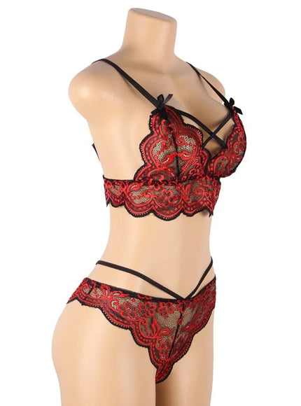 plus size sexy lingerie lace cross band embroidery decoration sexy bra panties lingerie set wholesale from M-5XL