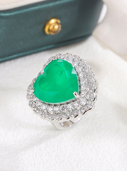 Luxurious Green Palaiba Heart-shaped Zircon Ring for Women's Fashion Instagram Pop Engagement Bride Jewelry 925 Stamp Ring